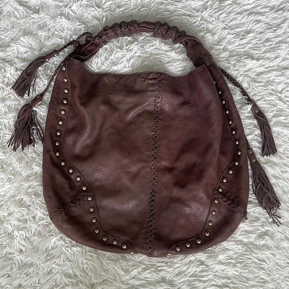 Cynthia Rowley Soft Slouchy Leather Studded Brown Biker Bag Hobo - Picture 1 of 6